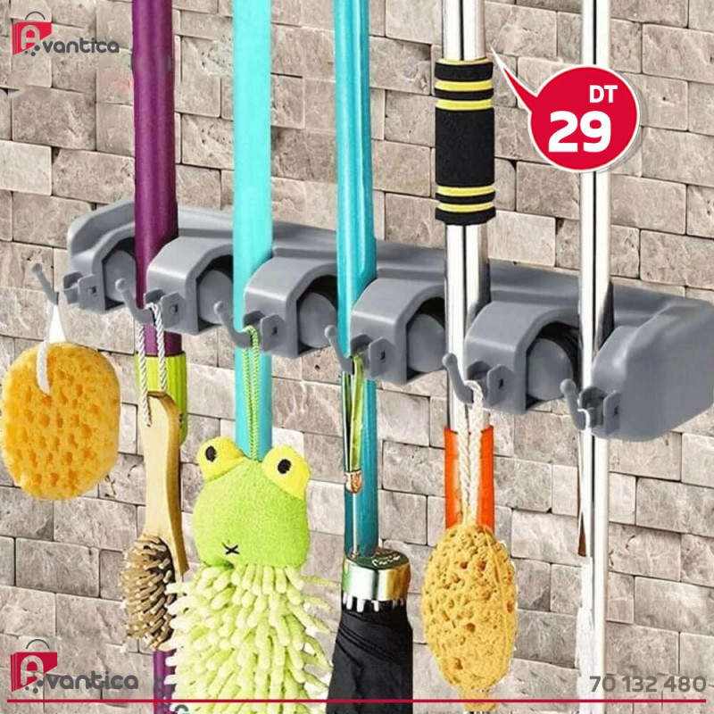 Support Balais et Outils de Nettoyage Broom Holder 5 Positions